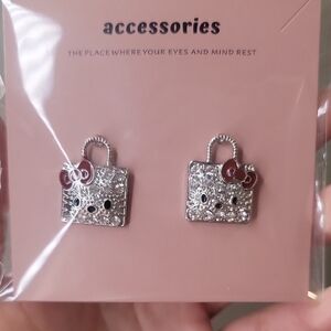 Charming Silver and Red Hello Kitty Kids Earrings